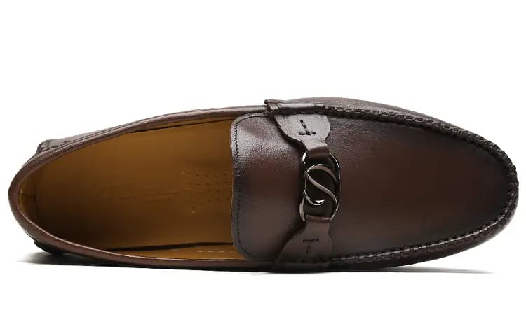 S. T.DUPONT French Strap Decorated Buckle Distressed Casual Loafers Men's Coffee 3
