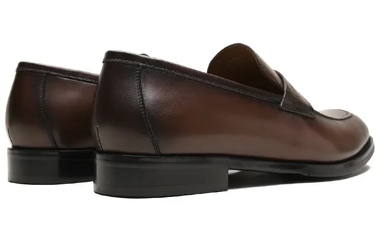 S.T. Dupont Cowhide Leather Burnished Embossed Strap Business Loafers Men's Coffee 4