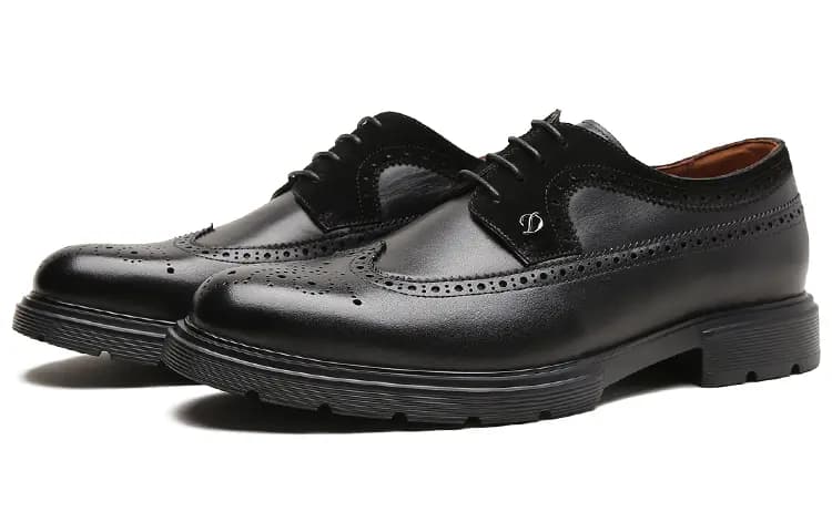 S.T. Dupont Cowhide Leather Color-Block Thick Sole Business Dress Shoes Men's Black 2