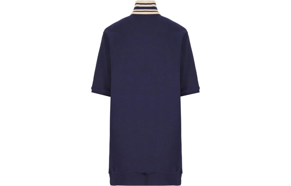 Kids' GUCCI Striped Color-Block Stand Collar Zip Short Sleeve Mid-Length Children's Dress Girls' Blue 2