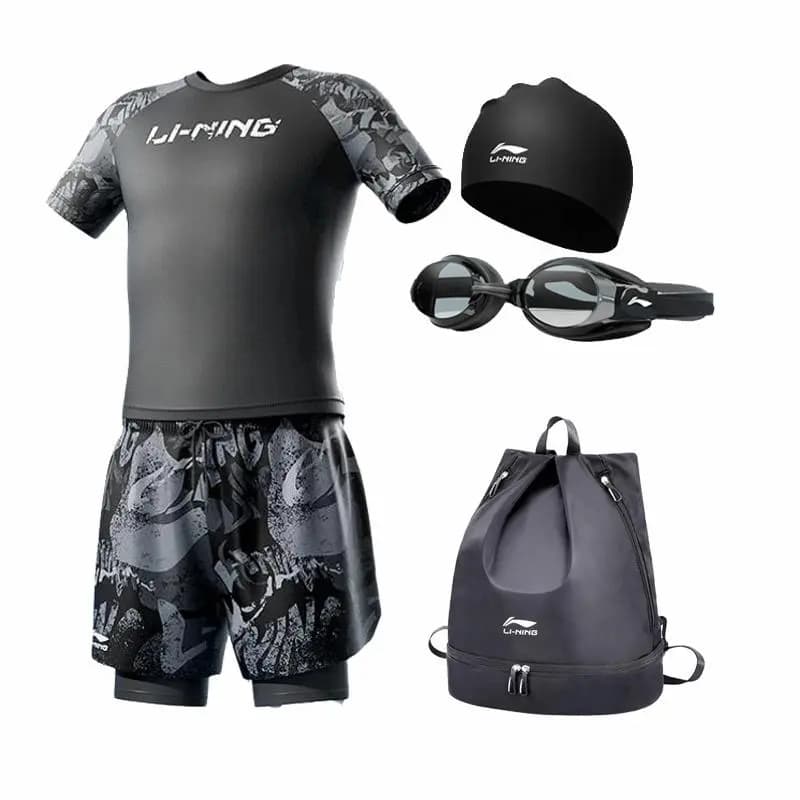Li-Ning Men's Swimming Set (Trunks, Goggles, Cap, Bag) 5-Piece 5