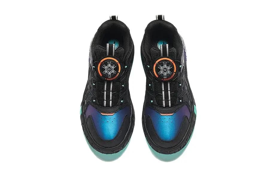 Big Kids Anta Kids Round Toe Dial Lacing Cushioned Low-Top Skate Shoes Black Blue 3
