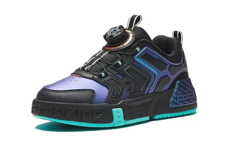 Big Kids Anta Kids Round Toe Dial Lacing Cushioned Low-Top Skate Shoes Black Blue 2