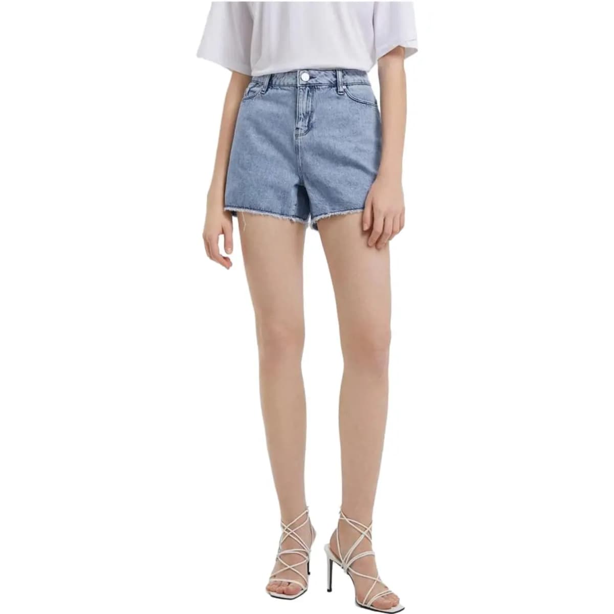 KARL LAGERFELD Fashion Street Urban Casual Light Luxury Front Button Straight Leg Denim Shorts Women's Blue 2
