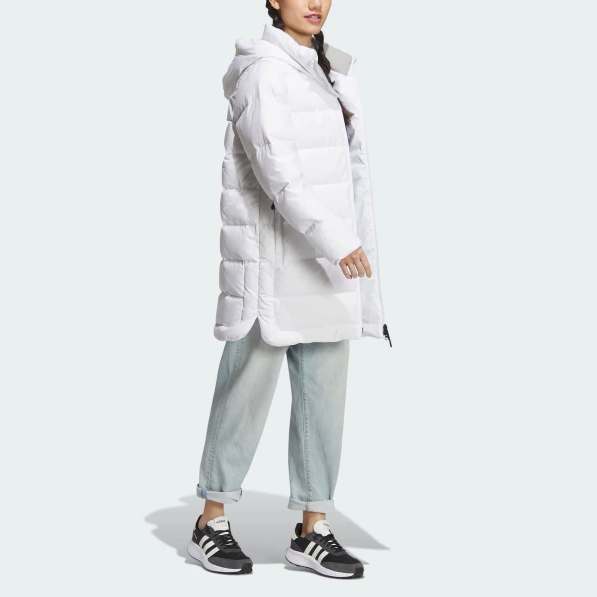 adidas Casual 600-Fill Hooded Down Jacket with Side Slit Hem Women's White 3