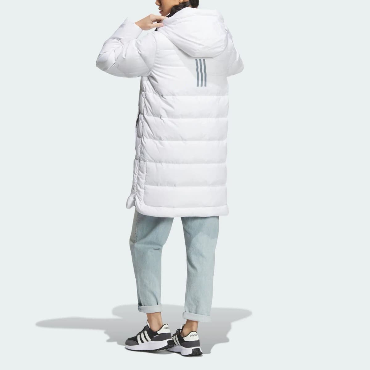 adidas Casual 600-Fill Hooded Down Jacket with Side Slit Hem Women's White 4