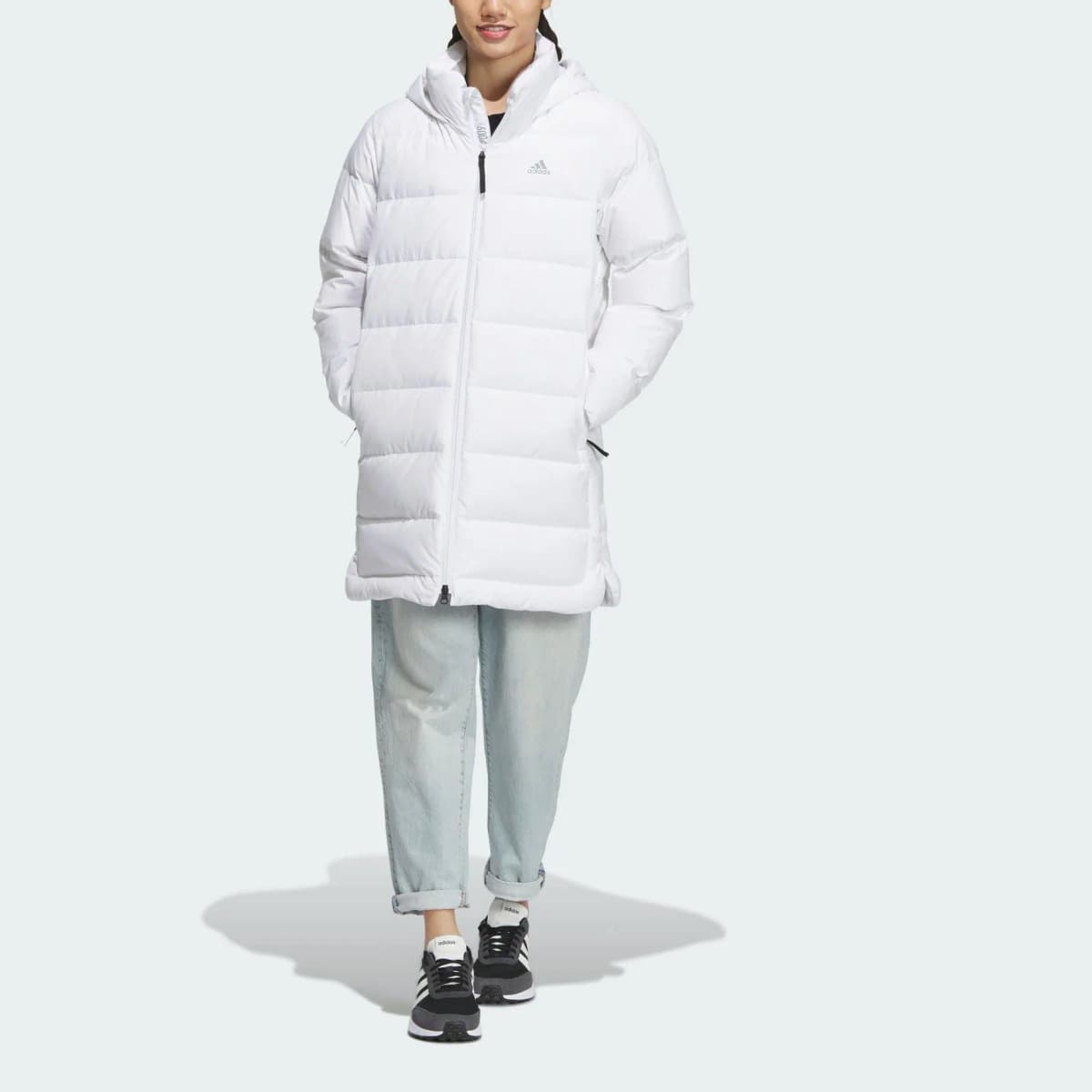 adidas Casual 600-Fill Hooded Down Jacket with Side Slit Hem Women's White 2
