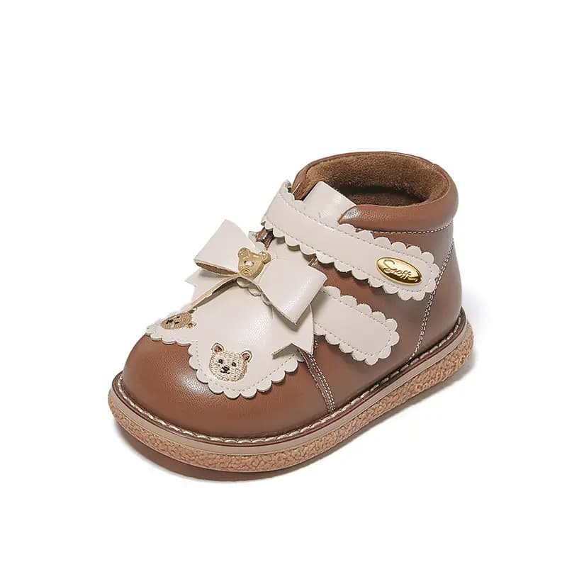 Baby Toddler Snoffy Anti-Slip Fleece-Lined Bow Low-Top Walking Shoes 2