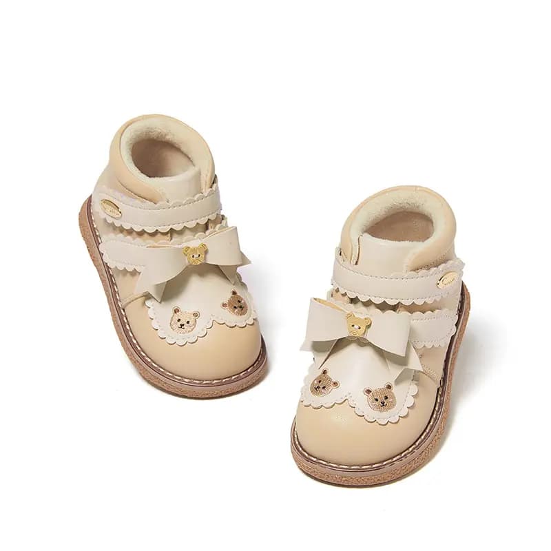 Baby Toddler Snoffy Anti-Slip Fleece-Lined Bow Low-Top Walking Shoes 10