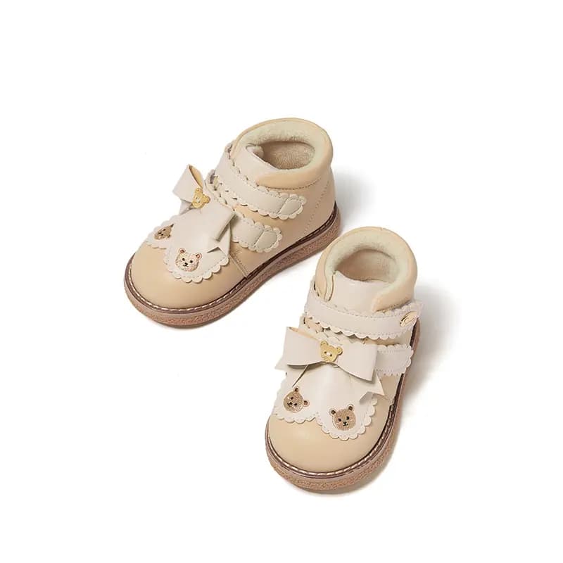 Baby Toddler Snoffy Anti-Slip Fleece-Lined Bow Low-Top Walking Shoes 11