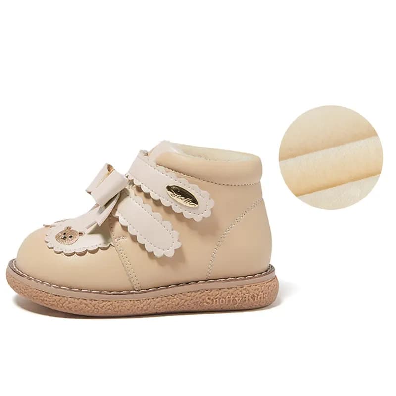 Baby Toddler Snoffy Anti-Slip Fleece-Lined Bow Low-Top Walking Shoes 7