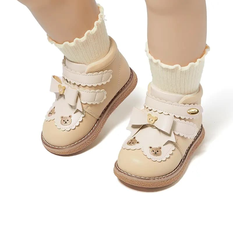 Baby Toddler Snoffy Anti-Slip Fleece-Lined Bow Low-Top Walking Shoes 13