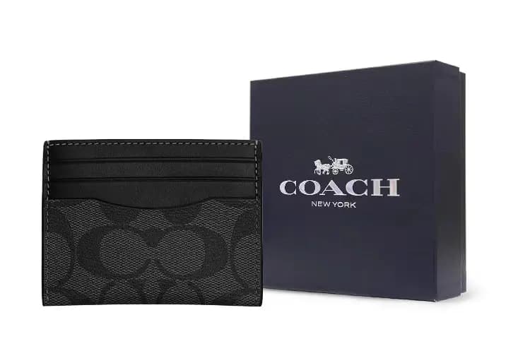 COACH Dəri Kart Saxlayıcı Kişi Boz/Qara 4