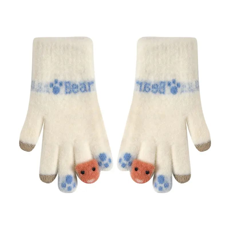 CMFY Cute Touchscreen Knit Warm Bear Plush Thick Riding Cold Wind Protection Fingerless Gloves Women's