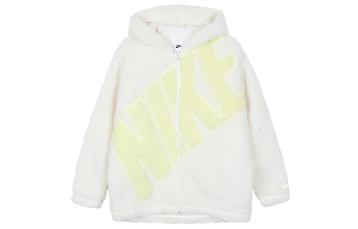 Nike Letter Hooded Zip Casual Fleece Jacket Women's White