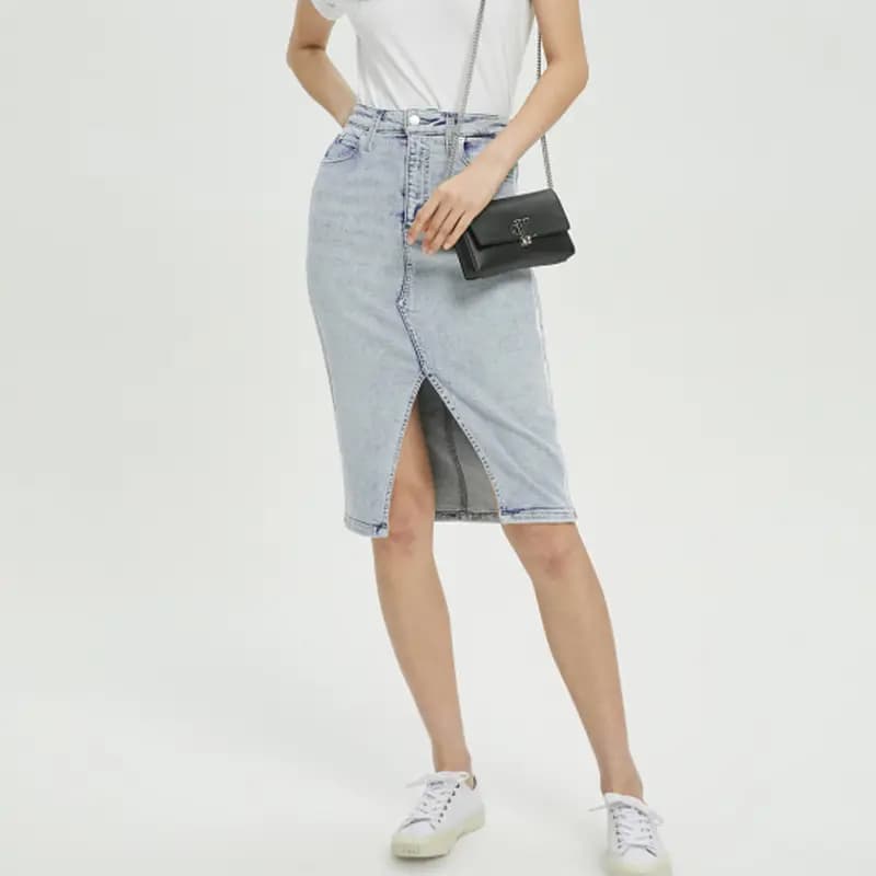 CK/Calvin Klein Qadın Cins Ətəyi Açıq Mavi 5