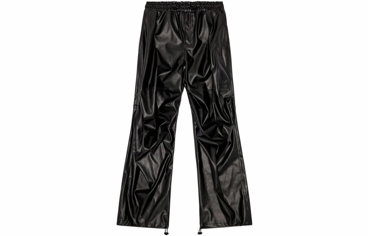 DIESEL FW23 Men's Mid-Rise Solid Elastic Waist Leather Pants Black