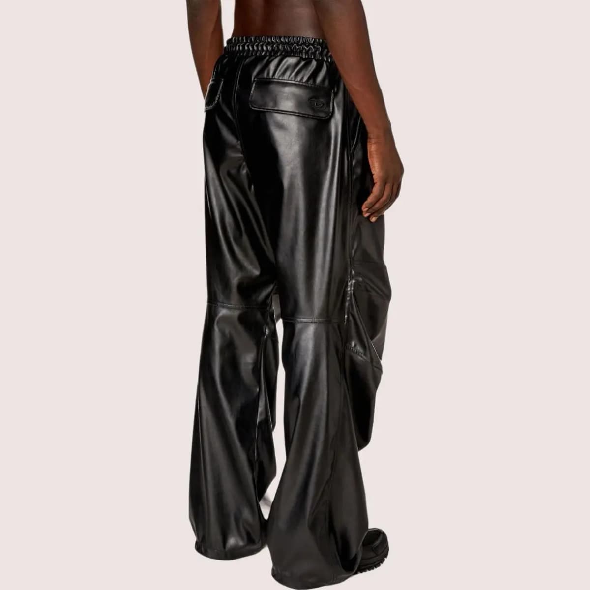 DIESEL FW23 Men's Mid-Rise Solid Elastic Waist Leather Pants Black 3