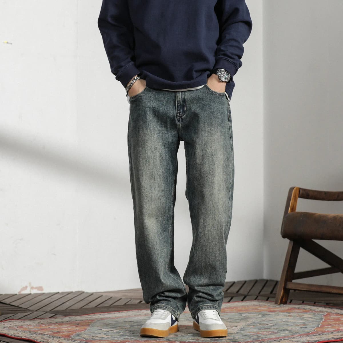 FAIRWHALE New Year Daily Casual Simple Jeans Unisex Denim Blue Comes With Gift Box 4