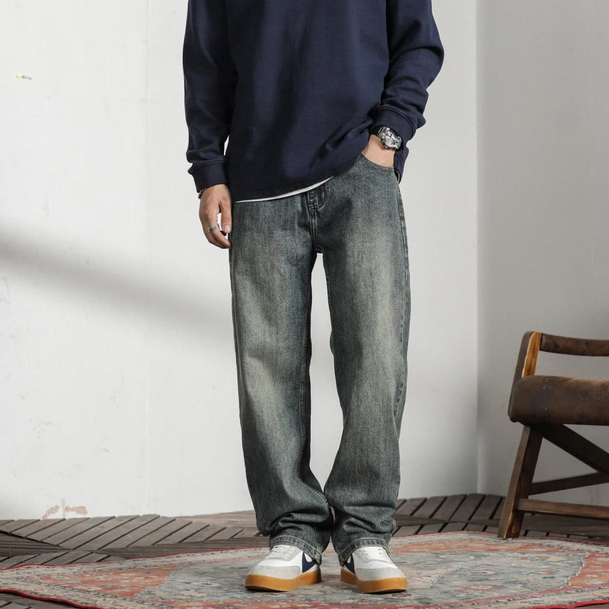 FAIRWHALE New Year Daily Casual Simple Jeans Unisex Denim Blue Comes With Gift Box 9