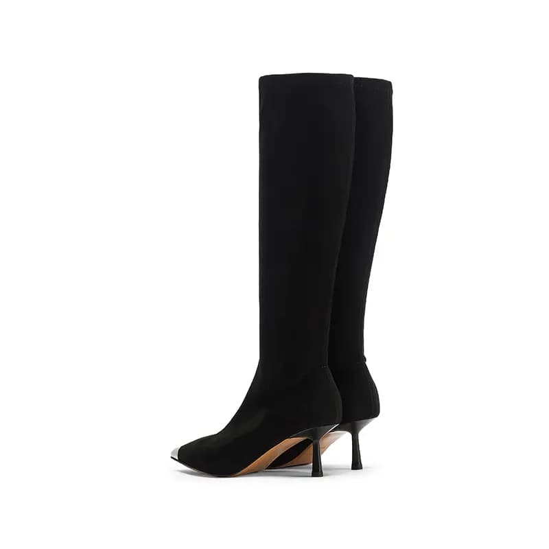 Coup De Foudre Fabric Solid Color Comfortable Stretch Boot Sock Boots Pointed Toe Thin Heel High Heel Heightening Fashion Versatile Commute Casual Elegance High Boots 6cm Women's 2