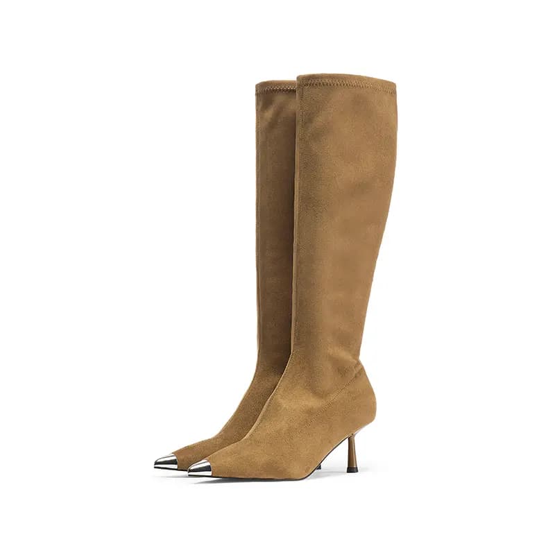 Coup De Foudre Fabric Solid Color Comfortable Stretch Boot Sock Boots Pointed Toe Thin Heel High Heel Heightening Fashion Versatile Commute Casual Elegance High Boots 6cm Women's 7