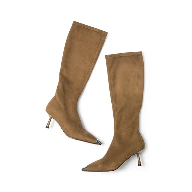 Coup De Foudre Fabric Solid Color Comfortable Stretch Boot Sock Boots Pointed Toe Thin Heel High Heel Heightening Fashion Versatile Commute Casual Elegance High Boots 6cm Women's 8