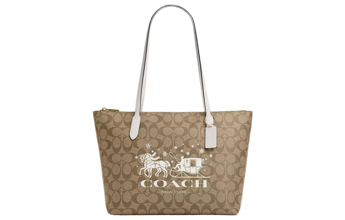 COACH Zip Top Tote Çanta Qadın Xaki