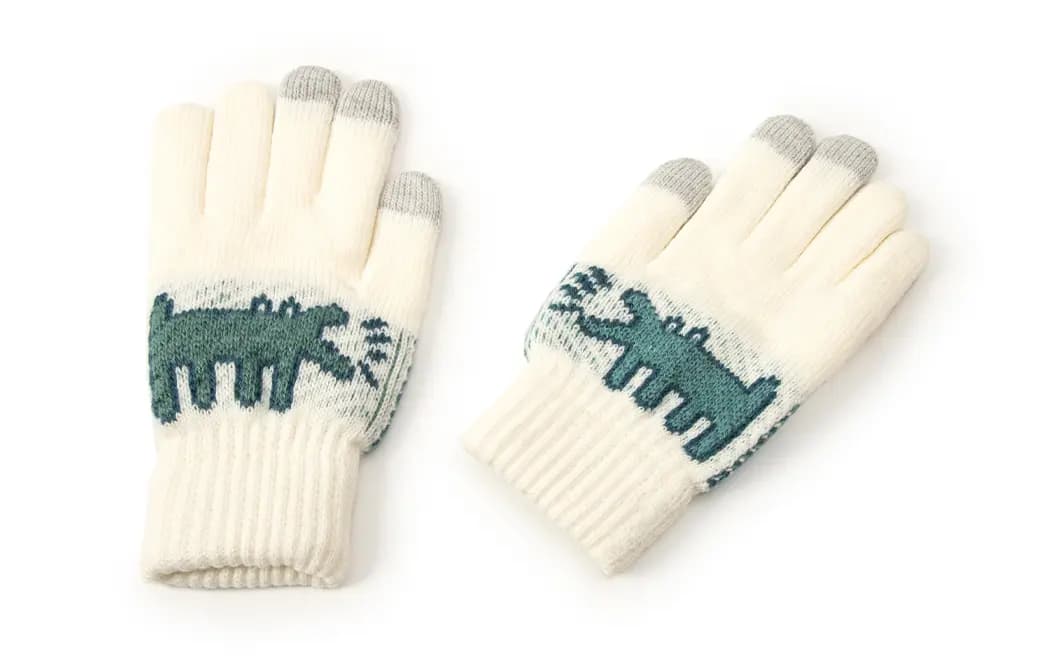 White Volume Double-Layer Thickened Fleece Touchscreen Cute Dinosaur Split-Finger Gloves Unisex 3