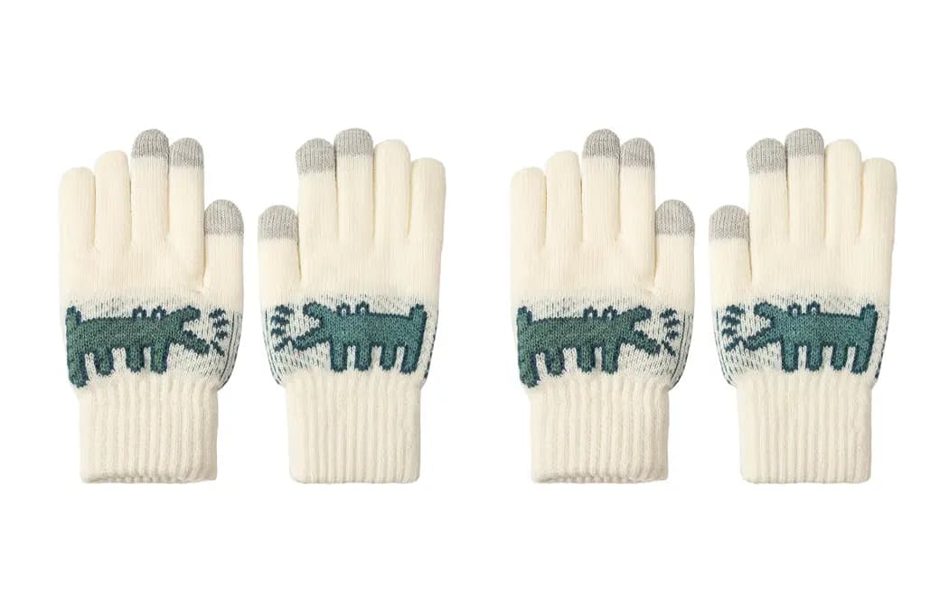 White Volume Double-Layer Thickened Fleece Touchscreen Cute Dinosaur Split-Finger Gloves Unisex 4