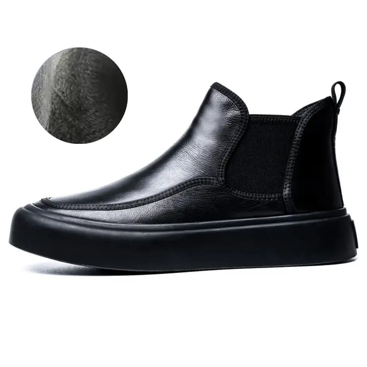 YEDANI Cowhide Fashionable Comfortable Fleece-Lined Short Mid-Calf Chelsea Boots Men's Black 6