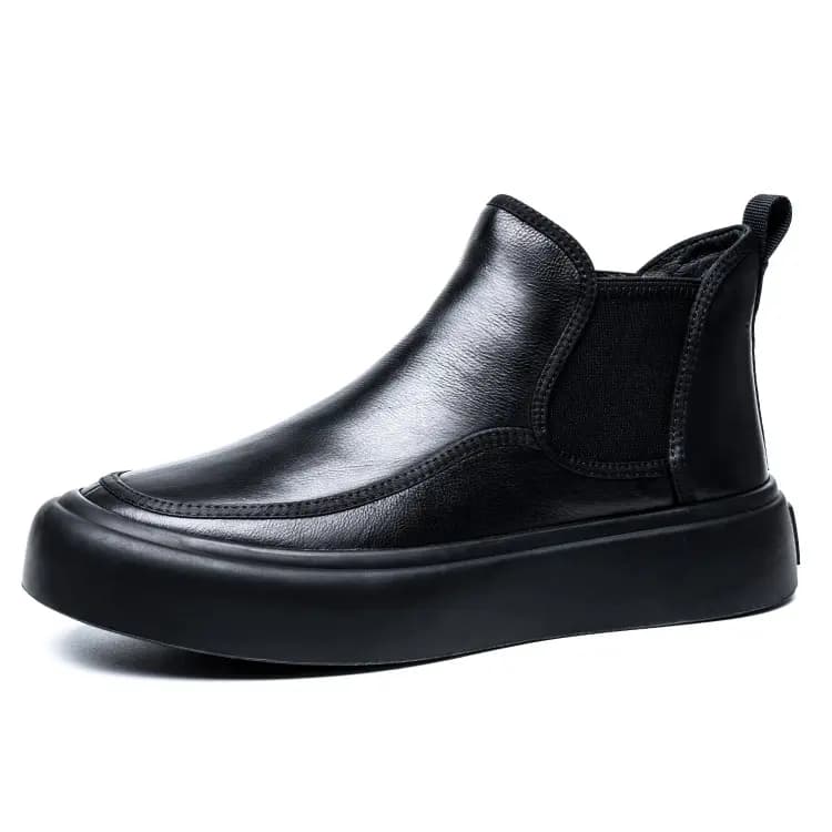 YEDANI Cowhide Fashionable Comfortable Fleece-Lined Short Mid-Calf Chelsea Boots Men's Black 2