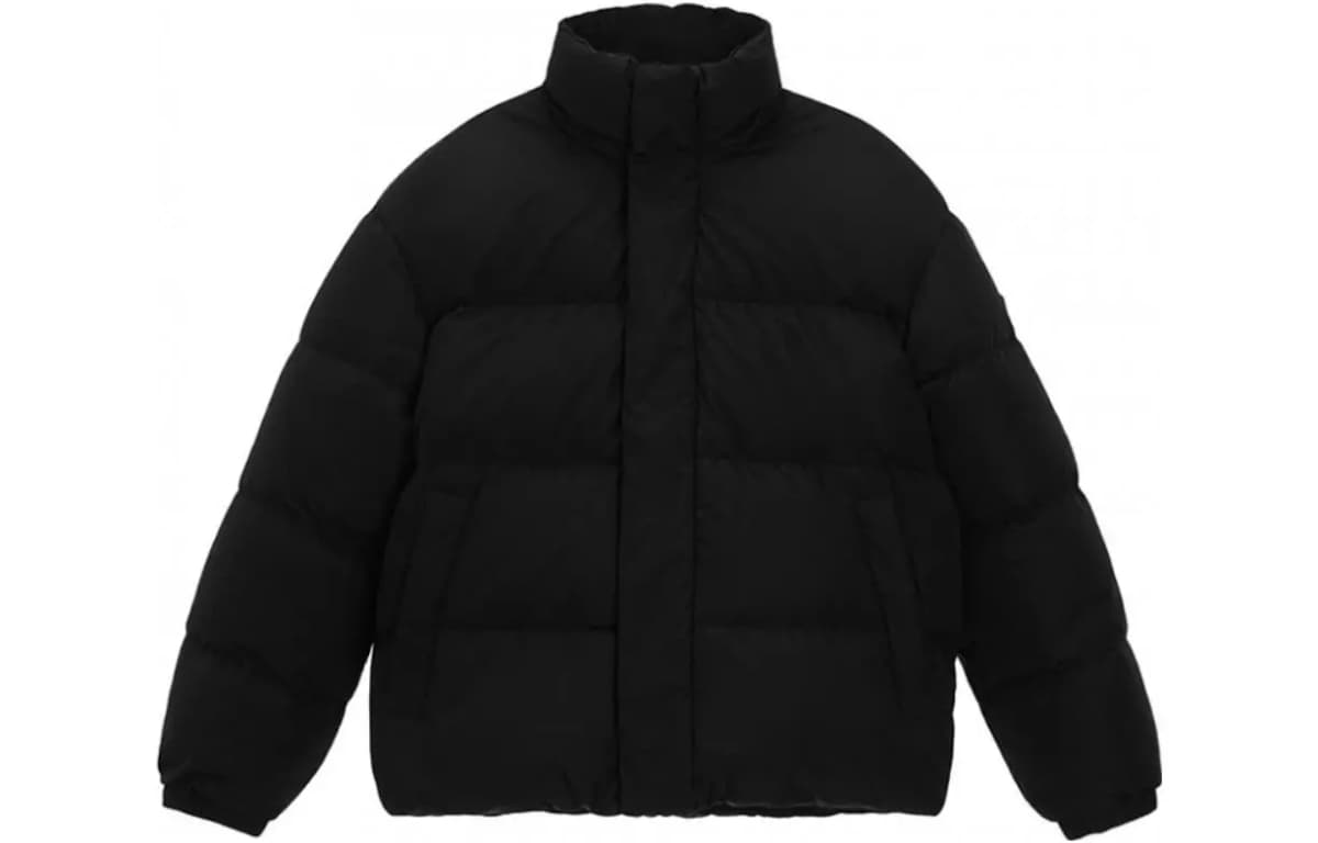 GUESS Solid Color Stand Collar Loose Fit Zip-Up Down Jacket Unisex 2