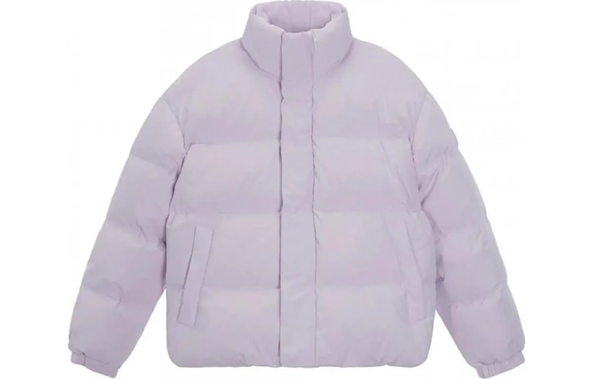 GUESS Solid Color Stand Collar Loose Fit Zip-Up Down Jacket Unisex
