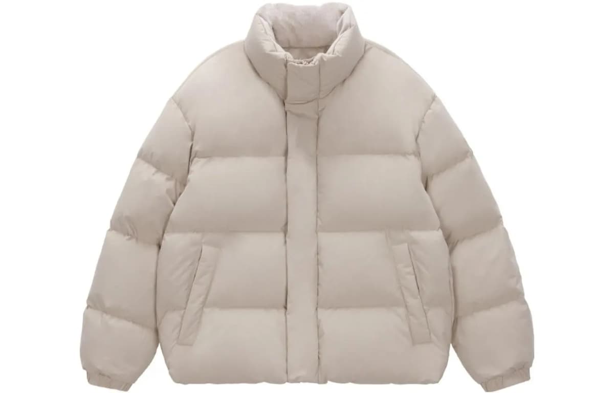 GUESS Solid Color Stand Collar Loose Fit Zip-Up Down Jacket Unisex 5