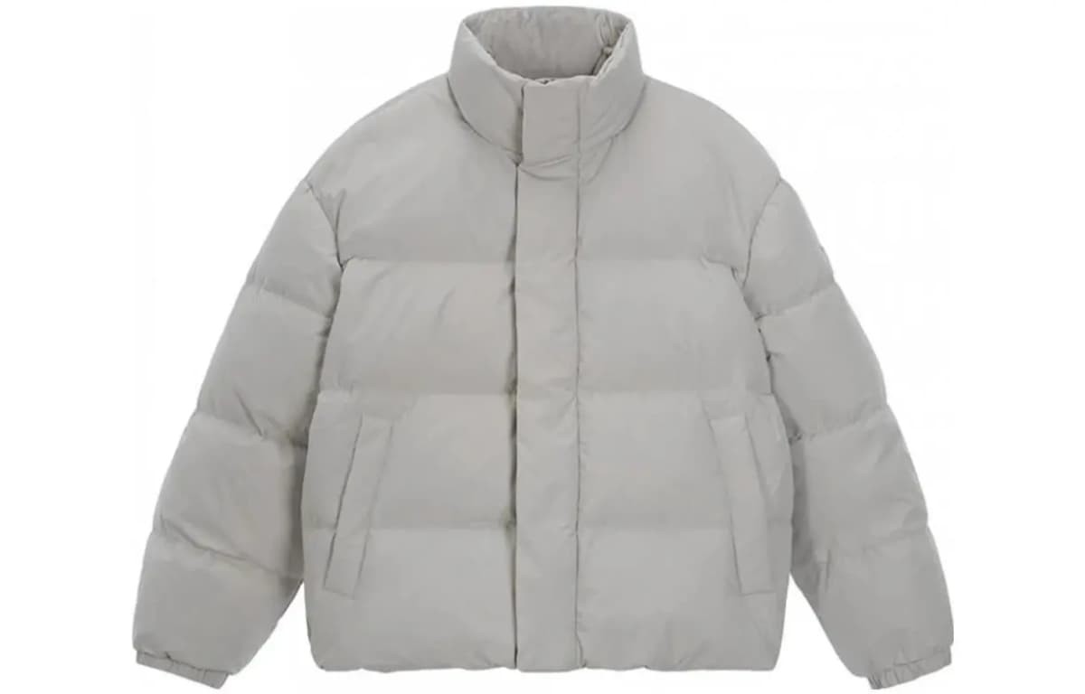 GUESS Solid Color Stand Collar Loose Fit Zip-Up Down Jacket Unisex 3