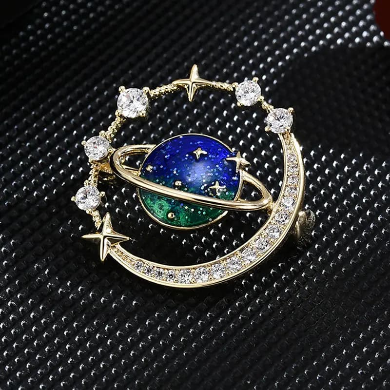 AGOVSKI Iridescent Universe Planet Moon Qadın Broşu 4