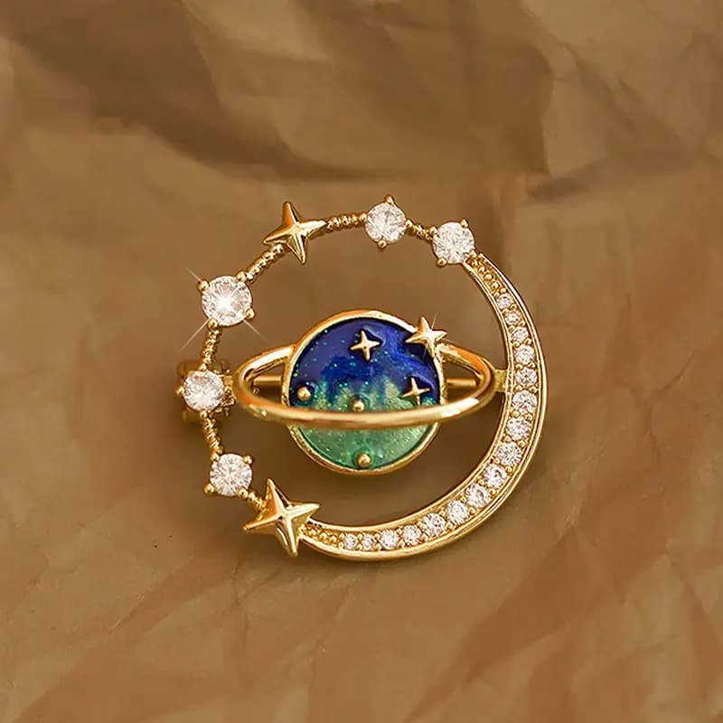 AGOVSKI Iridescent Universe Planet Moon Qadın Broşu 2