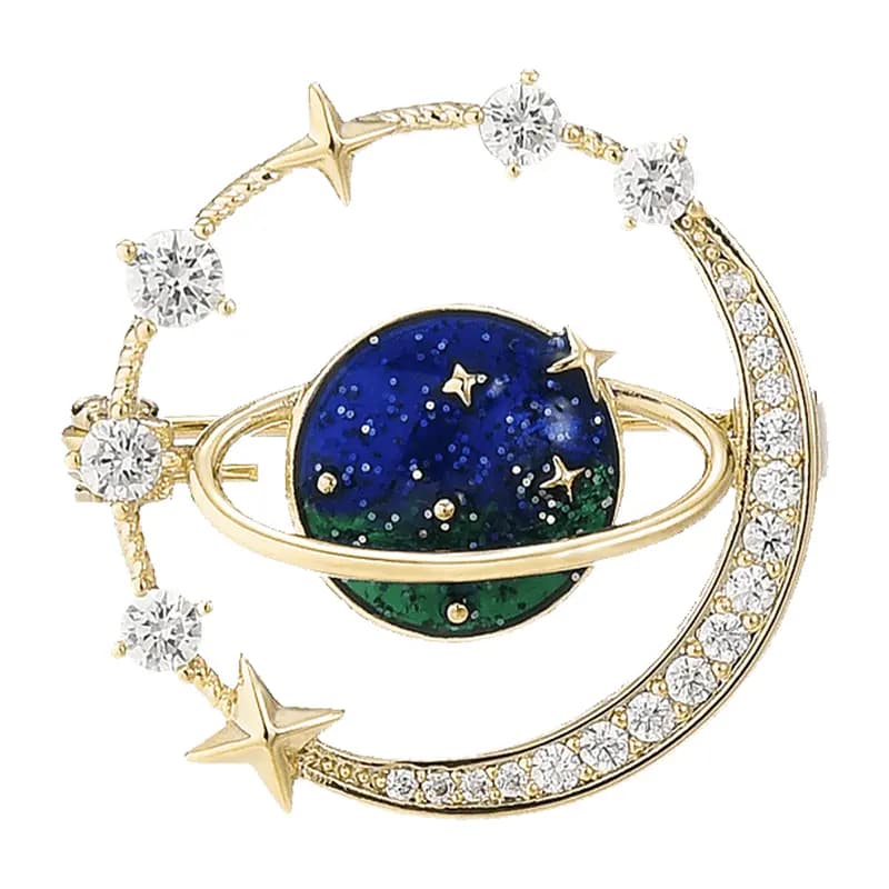 AGOVSKI Iridescent Universe Planet Moon Qadın Broşu