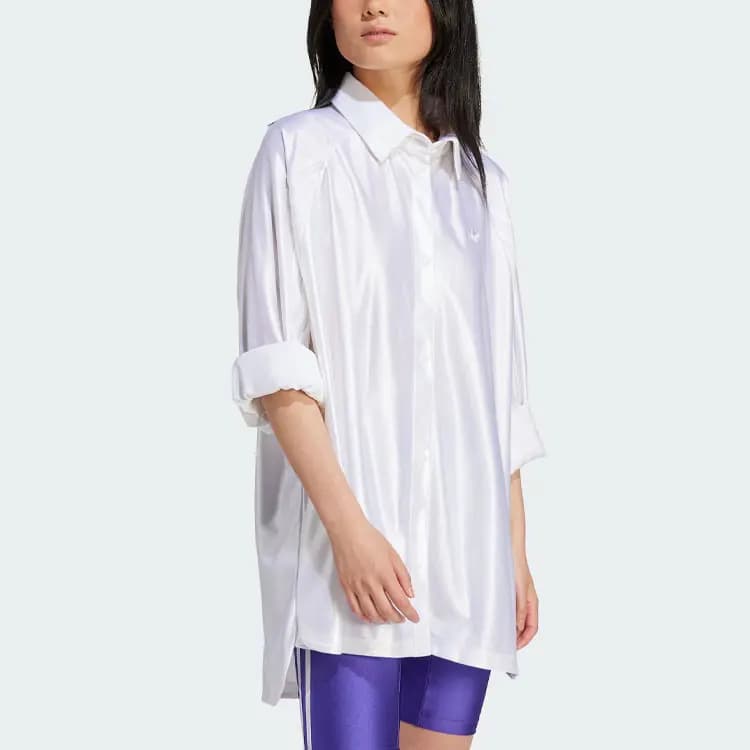 Adidas Originals Satin Oversized Qadın Köynəyi Ağ 4