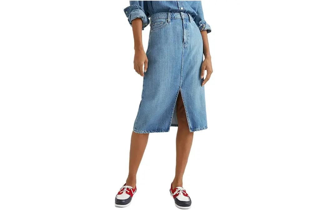 Tommy Hilfiger Qadın Cins Ətək Mavi