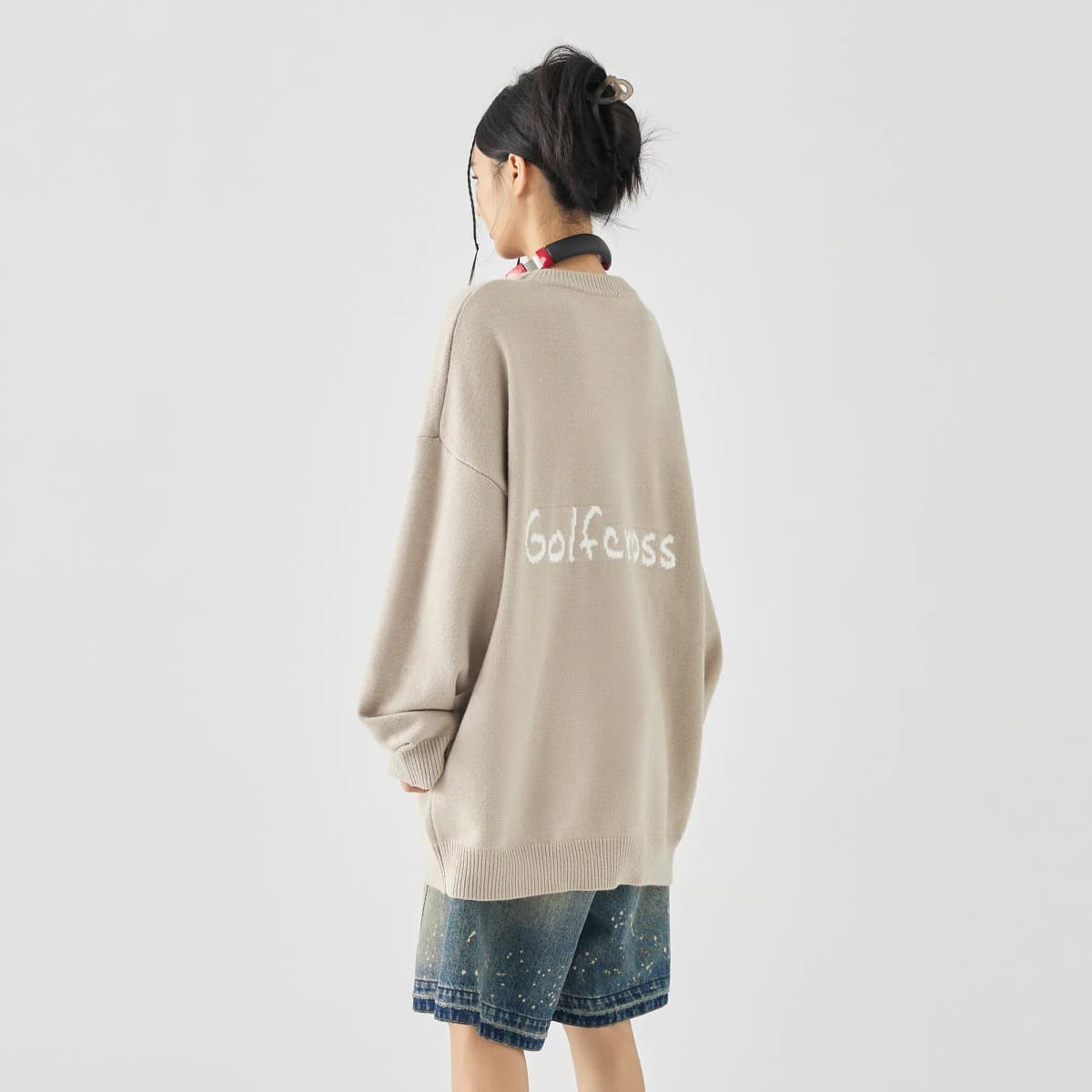 GOLFCROSS Faux Mink Dog Jacquard Knit Sweater Unisex 23