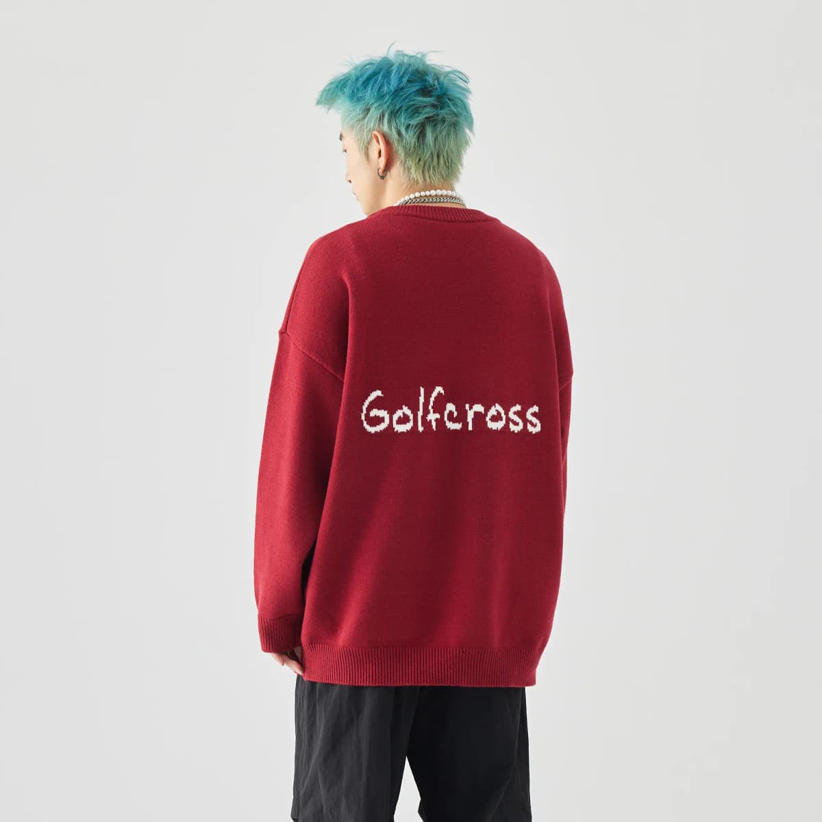 GOLFCROSS Faux Mink Dog Jacquard Knit Sweater Unisex 15