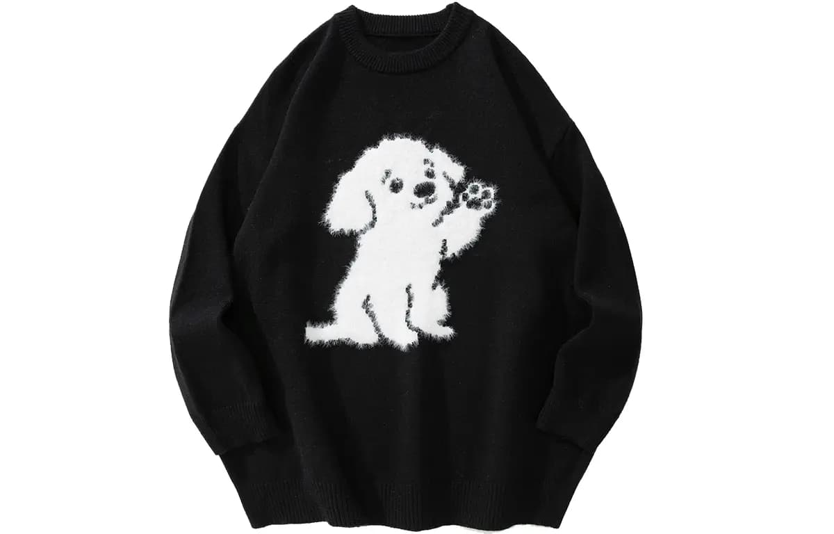 GOLFCROSS Faux Mink Dog Jacquard Knit Sweater Unisex