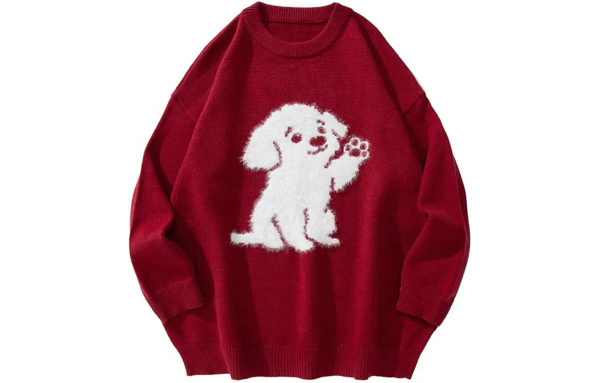 GOLFCROSS Faux Mink Dog Jacquard Knit Sweater Unisex 9