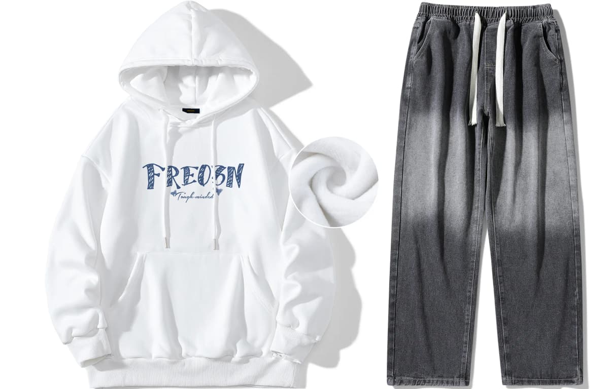 FREO3N Kapüşonlu Sweatshirt və Cins Şalvar Dəsti 13