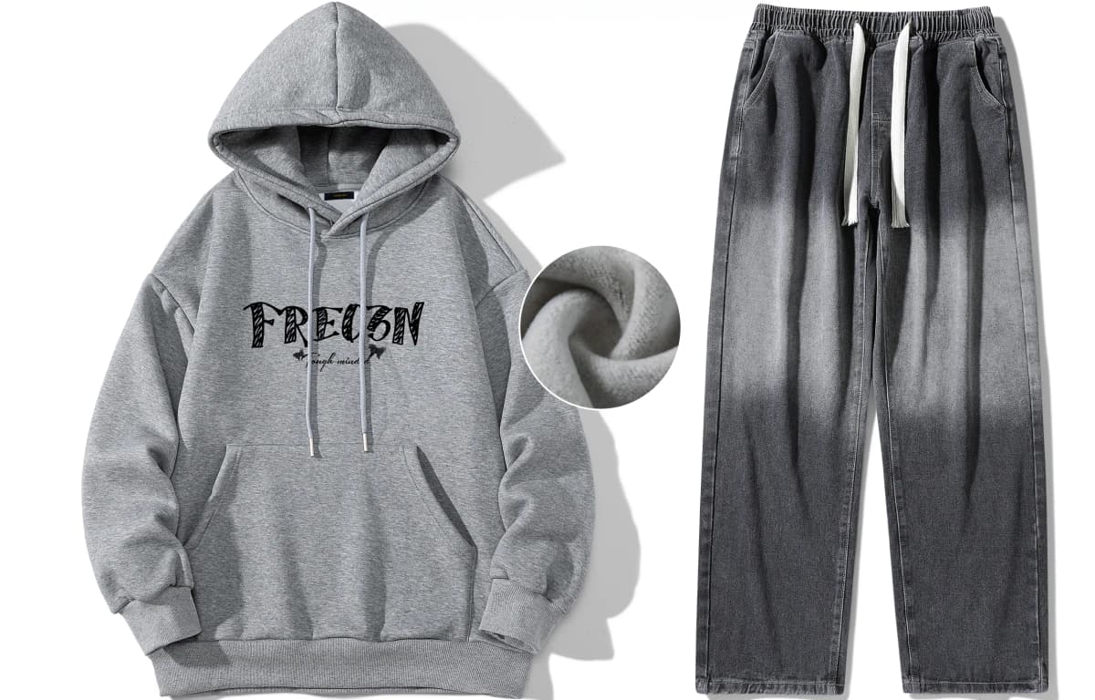 FREO3N Kapüşonlu Sweatshirt və Cins Şalvar Dəsti 17