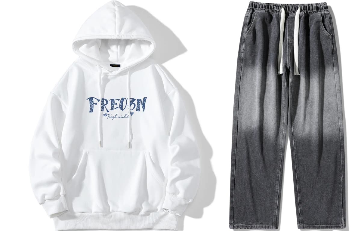 FREO3N Kapüşonlu Sweatshirt və Cins Şalvar Dəsti 22