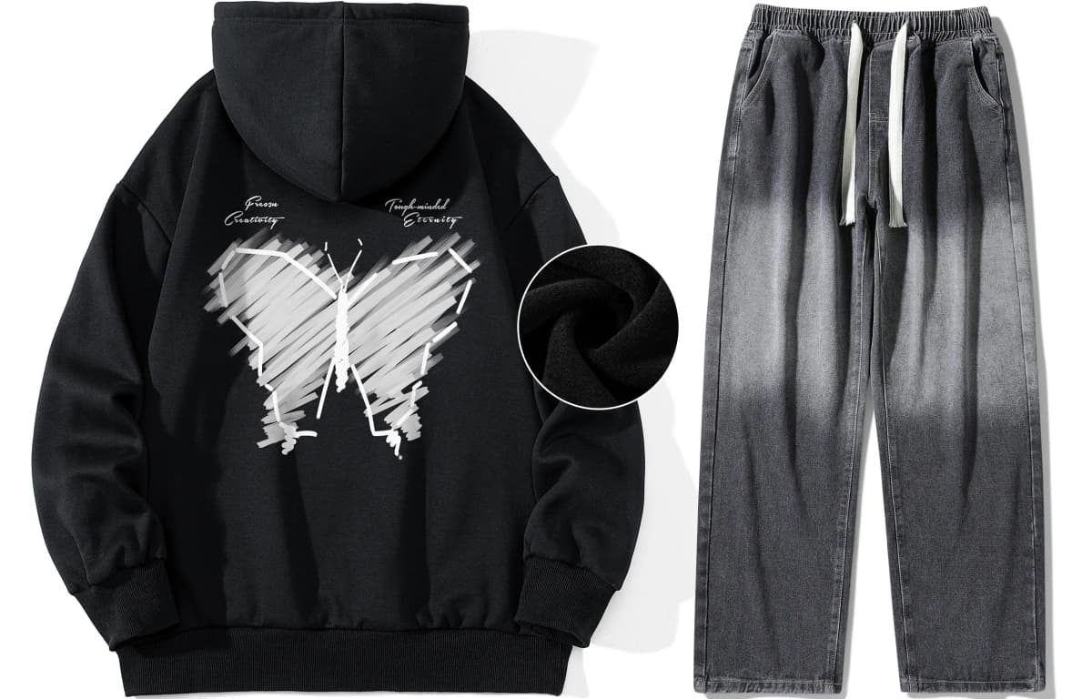FREO3N Kapüşonlu Sweatshirt və Cins Şalvar Dəsti 6