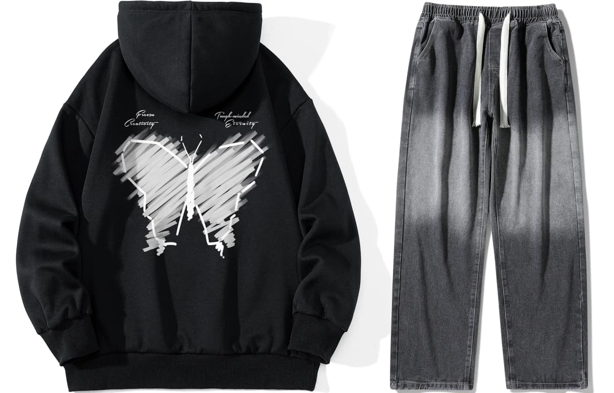 FREO3N Kapüşonlu Sweatshirt və Cins Şalvar Dəsti 2